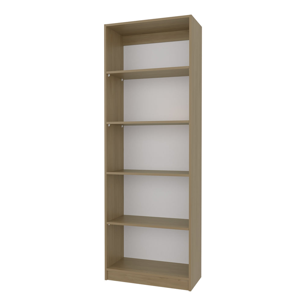 English Elm Dam 5-Shelf Bookcase 71" H Open Storage in Natural Oak & White – Scratch-Resistant Melamine, Versatile Home Organizer B128P314793