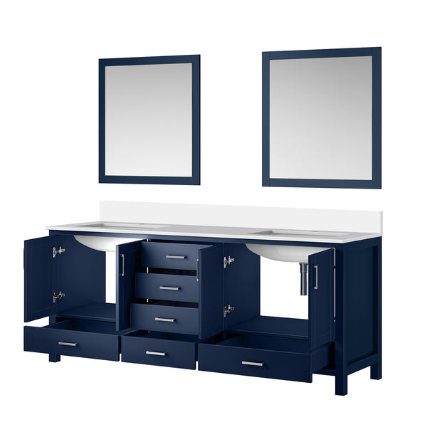 English Elm Navy Double Bath Vanity 80" W x 22" D with White Quartz Top, Soft-Close Drawers, 30" Mirrors, Ample Storage B2731S00845