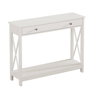 English Elm Console Farmhouse Console Table with Drawer and Open Shelves for Entryway Living Room Storage White T3771P356250