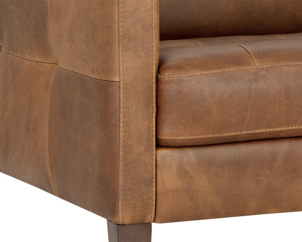 Sunpan Karmelo Armchair - Timeless Italian Design in Luxurious Aniline Leather with Solid Beech Wood Legs Cognac Leather