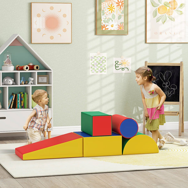 English Elm Soozier 5 Piece Foam Climbing Play Set for Toddlers with Faux Leather Wipe Clean Blocks W2225P249706