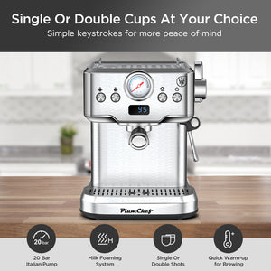 English Elm 20 Bar Espresso Machine with Steam Wand Pressure Display and Ese Pod Support W1002P292436