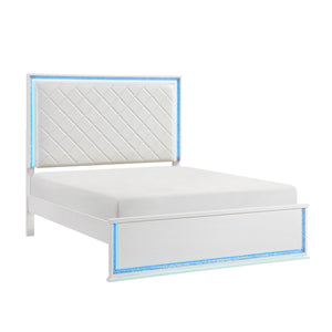 English Elm Contemporary Glam King Bed Faux Leather Tufted Headboard with 8-color Led Lighting B011S02299