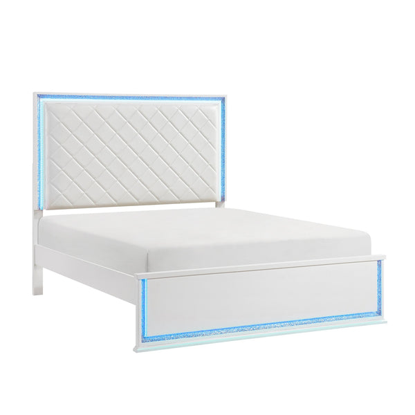 English Elm Contemporary Glam California King Bed Faux Leather Diamond Stitch Led Lighting B011S02298