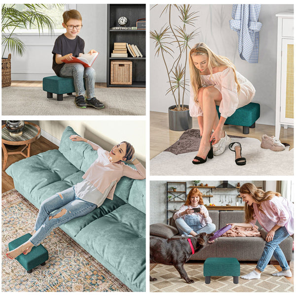 English Elm Homcom Compact Linen Ottoman - Elegant Green Footrest, Versatile Cube Stool For Living Room & Office W2225P217641