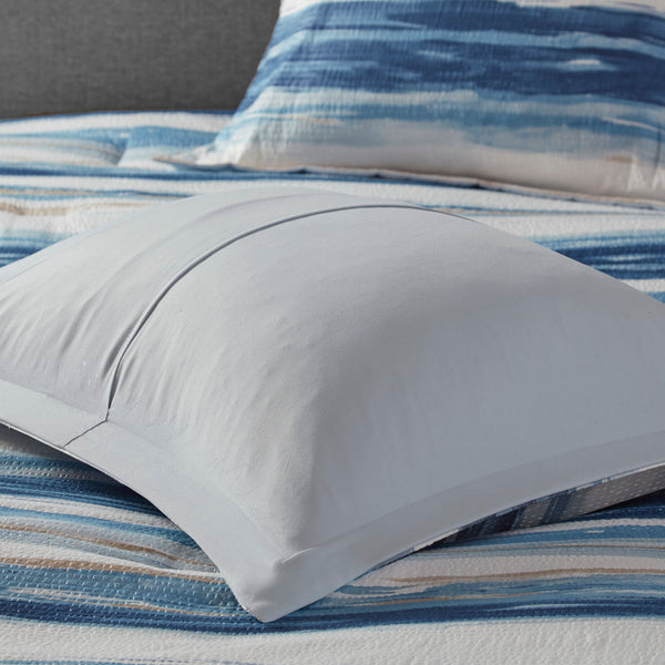 English Elm 8 Marina Seersucker Comforter & Quilt Set Full/Queen - Watercolor Stripe, Hypoallergenic, Layerable Blue 23.62 L x 18.9 W x 18.31 H B03597097