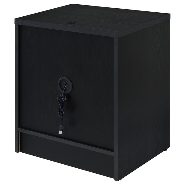 English Elm Geary Black 2-Drawer Nightstand with LED Light, Dual Outlet USB-A & USB-C Charging, Compact Wood- Grain B062P375557