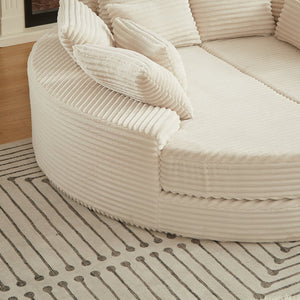 English Elm 78.5-inch Corduroy Round Convertible Recliner Sofa Bed with Neck Support and Throw Pillows Beige W834S00564