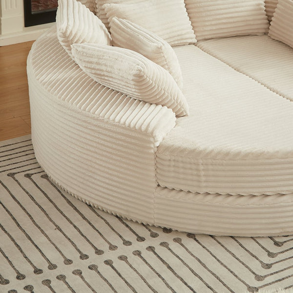 English Elm 78.5-inch Corduroy Round Convertible Recliner Sofa Bed with Neck Support and Throw Pillows Beige W834S00564