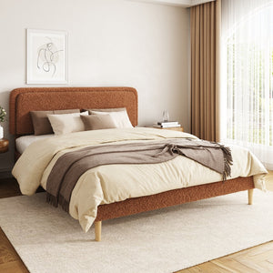English Elm Queen Velvet Tufted Platform Bed Adjustable Headboard Steel Frame No Box Spring Brown W5239P503303