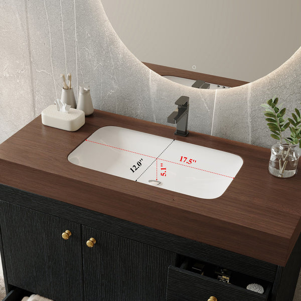 English Elm 36" Freestanding Bathroom Vanity Sintered Stone Top Ceramic Sink Stainless Steel Legs Black,Gold,Walnut,White W3136S00069
