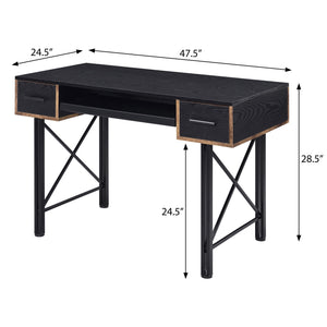 English Elm Black Computer Desk with Smooth Drawer Glides, Dual Side Storage, Keyboard Tray, Compact 47.5" Width B062P184575