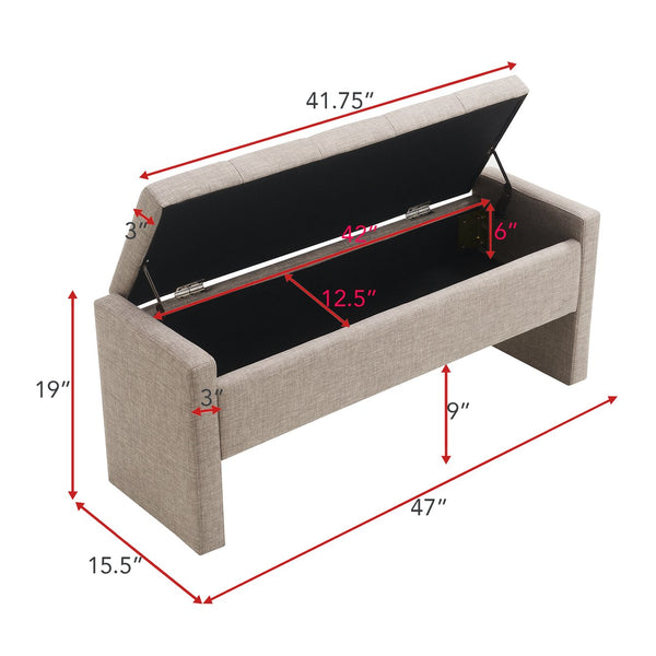 English Elm Modern Linen Upholstered Storage Bench with Hydraulic Lift for Bedroom or Living Room W2671P222546