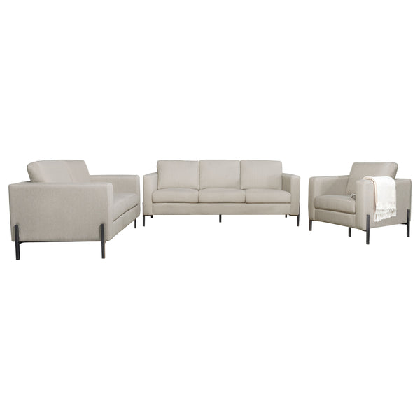 English Elm Tilly Mid-Century Modern 3-Piece Oatmeal Sofa & Loveseat Set — Herringbone Fabric, Metal Legs, Tailored Comfort B062S01239