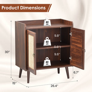 English Elm Sideboard Rattan Door Buffet Cabinet with Baffle Edge, Spacious Storage Credenza for Dining Hallway Walnut T3623P381053
