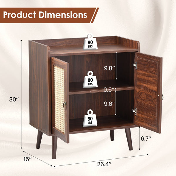 English Elm Sideboard Rattan Door Buffet Cabinet with Baffle Edge, Spacious Storage Credenza for Dining Hallway Walnut T3623P381053