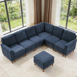 English Elm Modern Modular Sectional Sofa Plush Fabric Upholstery Reconfigurable Living Room Seating Blue W2085S00113