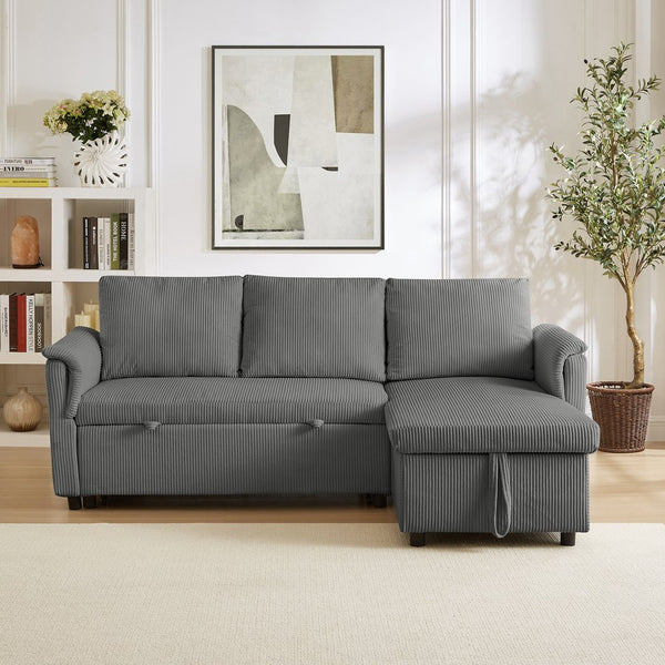 English Elm Loveseat Sectional Sleeper Sofa with Corduroy Tufted Upholstery Storage Chaise Reclining W2186S00012