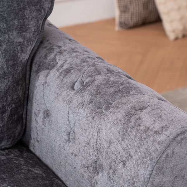 English Elm [New] Oversized Chaise Lounge Indoor Chenille Sleeper Recliner Armchair with Wide Foam Seat & Pillows DARK GREY W2363S00085