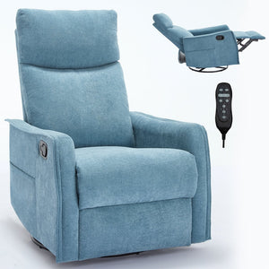 English Elm Heat Massage Rocker Recliner with Swivel Base and Vibrating Nodes for Living Room Blue W1803P251883
