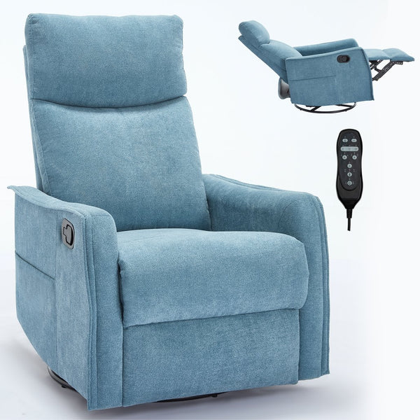 English Elm Heat Massage Rocker Recliner with Swivel Base and Vibrating Nodes for Living Room Blue W1803P251883