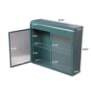 English Elm Army Green Wall-Mounted Metal Storage Cabinet With Elegant Glass Doors For Any Room Décor W3122P272930