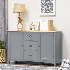 English Elm Homcom Retro Sideboard Buffet Cabinet With Rubber Wood Top, Adjustable Shelves & Drawers For Storage W2225P217364