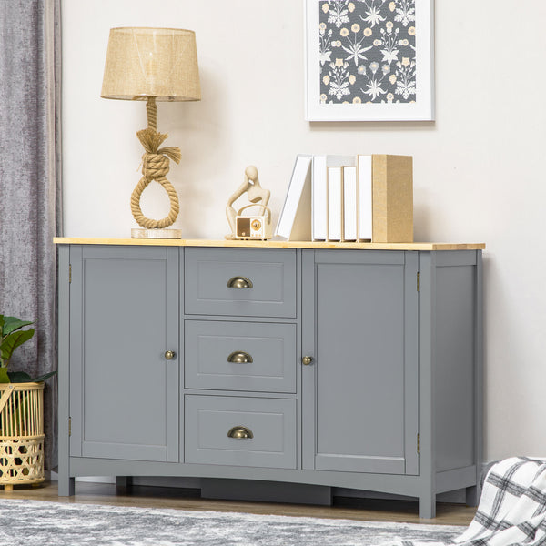 English Elm Homcom Retro Sideboard Buffet Cabinet With Rubber Wood Top, Adjustable Shelves & Drawers For Storage W2225P217364
