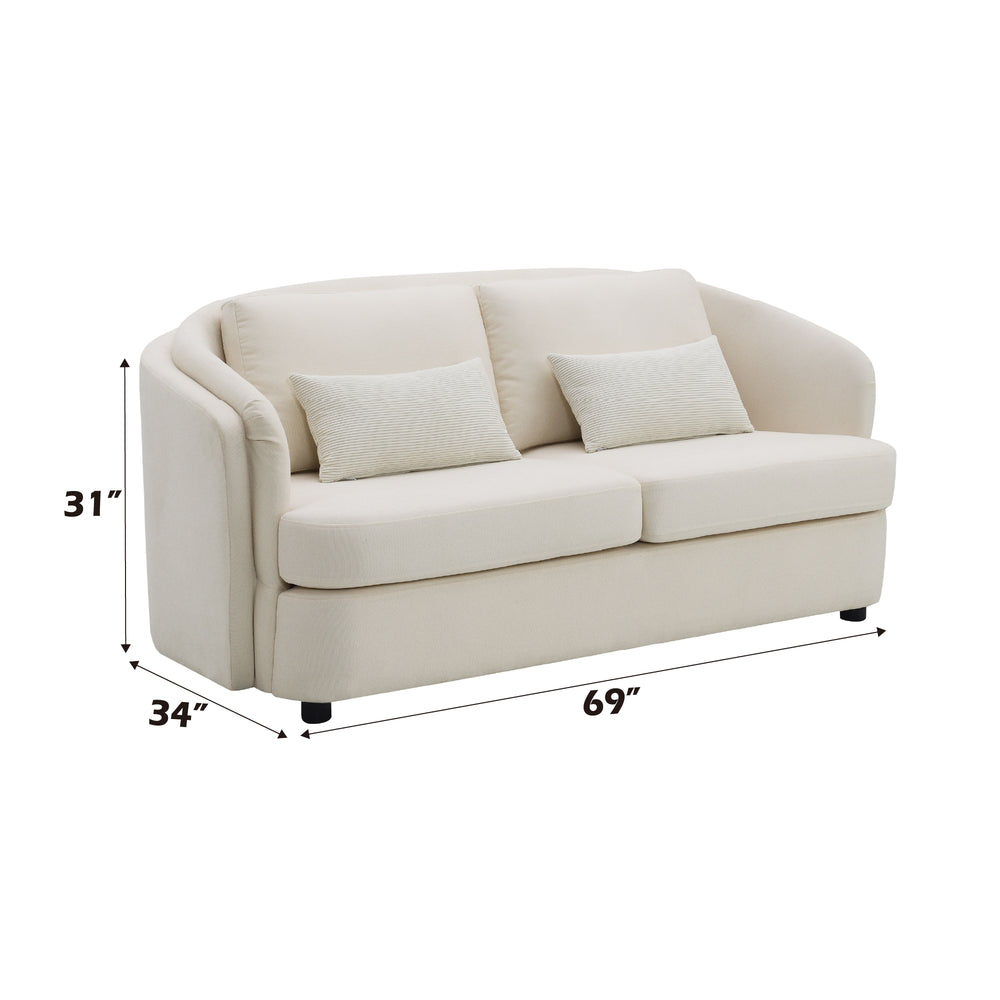 English Elm Mariko Beige Linen Loveseat with Pocket Coil Seat, KD Legs & 2 Toss Pillows for Cozy Style B2726P245021
