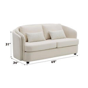English Elm Mariko Beige Linen Loveseat with Pocket Coil Seat, KD Legs & 2 Toss Pillows for Cozy Style B2726P245021