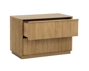 Sunpan KALLA Nightstand - Large Rustic Oak with Textured Vertical Reeding & Sleek Gold Steel Base Design 112408