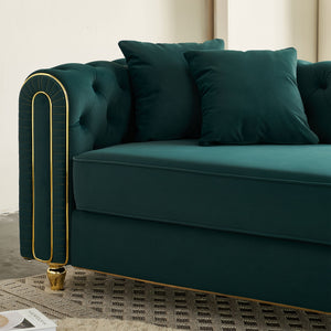 English Elm 66.9''W Velvet Chaise Lounge with Tufted Back and Gold Trim, Luxury Modern Sofa for Living Room Green W579P224636