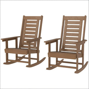 English Elm Black Hdpe Slatted High Back Rocking Chair Set for Porch Patio Deck Outdoor Use T3971P444252