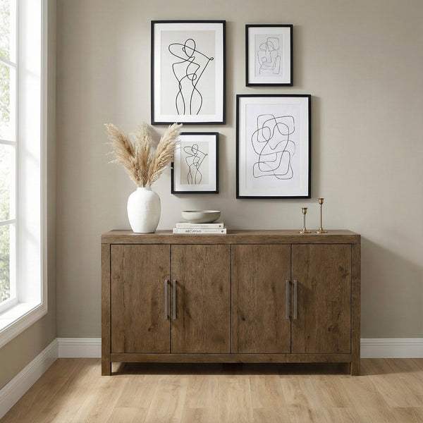 English Elm Rustic French Oak Veneer Sideboard with Adjustable Shelves for Dining Room Storage B011P467628