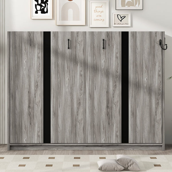 English Elm Full Full Size Murphy Bed Cabinet Gray — Space-Saving Fold-Down Full Bed with 800lb Capacity, Sleek Design N709P002048D