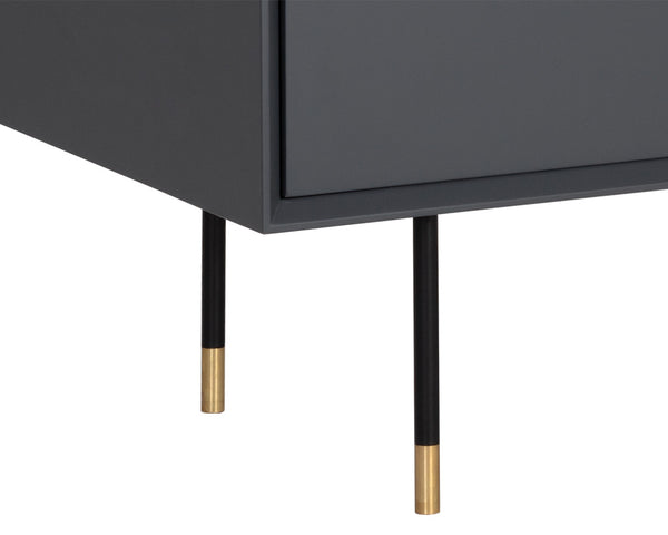 Sunpan Danbury Nightstand - Sleek Modern Design with Pull-Drawer, Rustic Bronze Accents, and Gold Caps Slate Navy