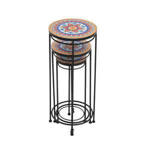 English Elm Christopher Knight Home® - Wesley Ceramic Tile & Iron Plant Stand Set - Weatherproof Tall/Med/Small Display for Patio Décor N775P215525B