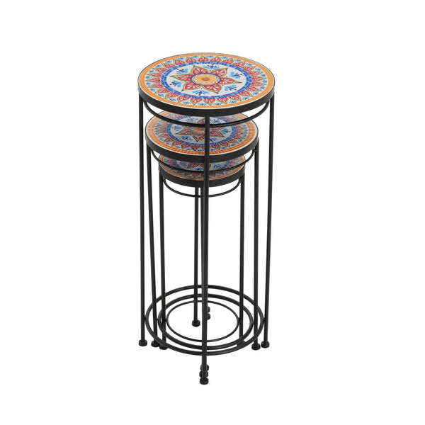 English Elm Christopher Knight Home® - Wesley Ceramic Tile & Iron Plant Stand Set - Weatherproof Tall/Med/Small Display for Patio Décor N775P215525B