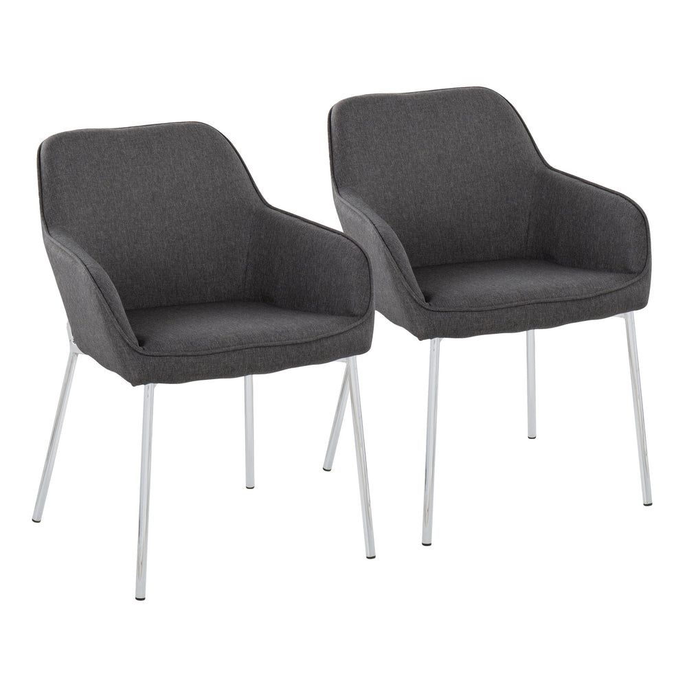 English Elm Contemporary Bucket Chair Set of 2 Cream Velvet Upholstered with Slim Black Metal Legs B202S01344