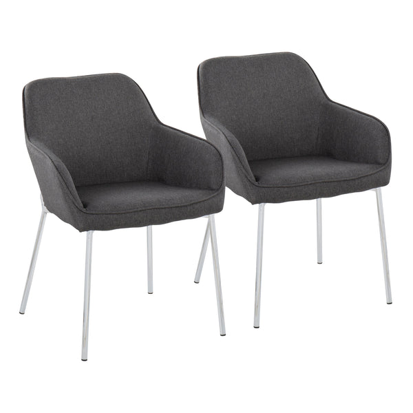 English Elm Contemporary Bucket Chair Set of 2 Cream Velvet Upholstered with Slim Black Metal Legs B202S01344