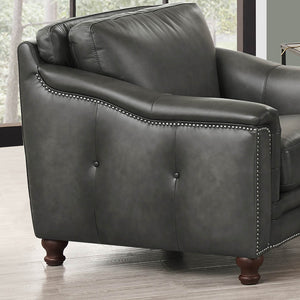 English Elm Belfast Curved Top Grain Leather Chair with Button Tufting, Nailhead Trim & Sloping Arms - Luxurious Seating for Family Rooms B2705P211696