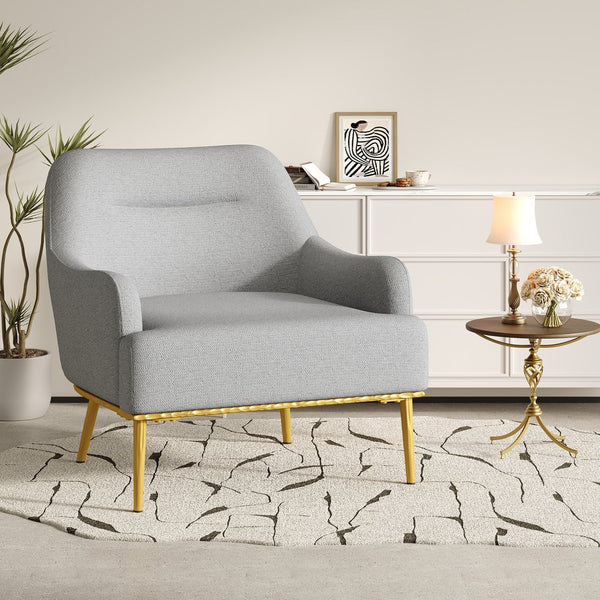 English Elm Modern Chenille Armchair with Curved Back Gold Legs Plush Accent Seat for Any Room Grey N763P360684E