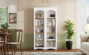 English Elm On-Trend 5 Tier Farmhouse Bookshelves Set Of 2, Stylish Two-Tone Storage Cabinets With Adjustable Shelves N721P245734K-GIGA