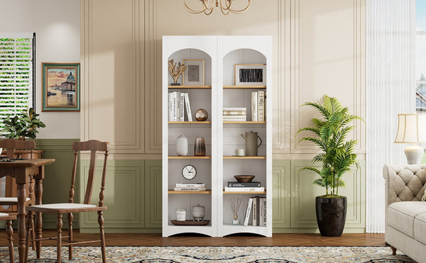 English Elm On-Trend 5 Tier Farmhouse Bookshelves Set Of 2, Stylish Two-Tone Storage Cabinets With Adjustable Shelves N721P245734K-GIGA