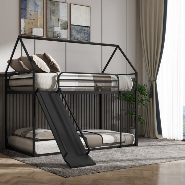 English Elm Twin Metal Tube Bunk Bed Frame for Kids Durable Sturdy Construction Safe Space-Saving Design Black W420P256561