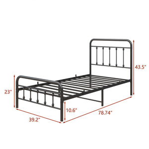 English Elm Metal Victorian Platform Bed Frame Twin Black with Decorative Headboard, Footboard & Under-Storage, No Box Spring Needed W84068777