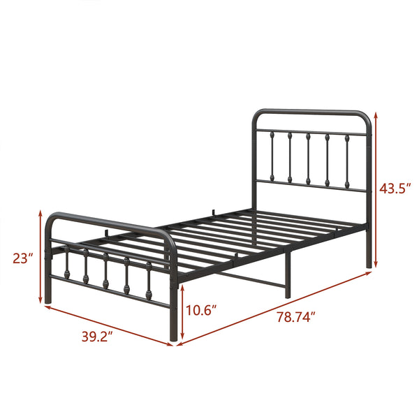 English Elm Metal Victorian Platform Bed Frame Twin Black with Decorative Headboard, Footboard & Under-Storage, No Box Spring Needed W84068777