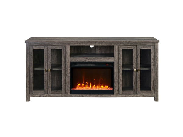 English Elm Ellington Walnut Entertainment Console with Electric Fireplace Led Lighting Open Shelving B061P352459