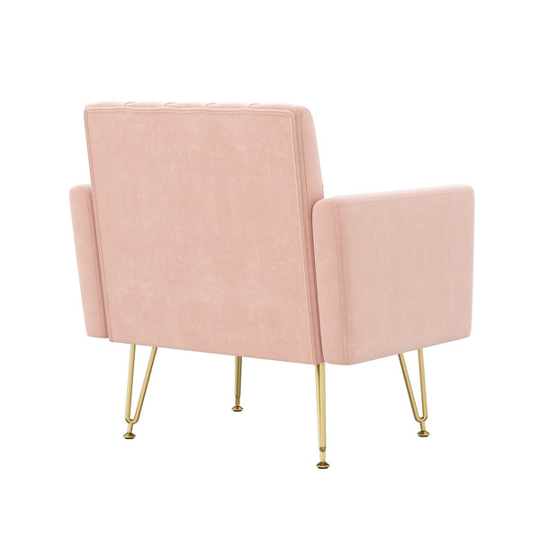English Elm Teddy Fabric Tufted Accent Chair with Gold Metal Legs for Bedroom or Living Room Pink W2113P392020