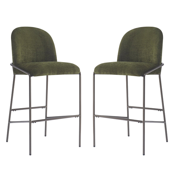 English Elm Christopher Knight Home® - Galen Upholstered Metal Barstool Set of 2 with Plush Stain-Resistant Fabric, Ergonomic Modern Design Green N775P290453N